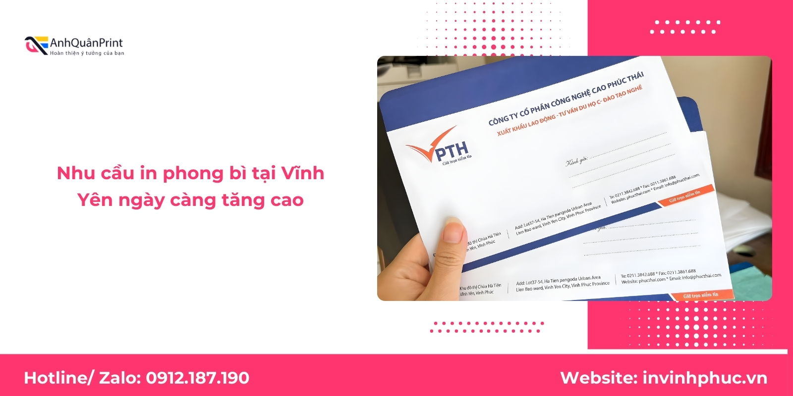 Nhu cầu in phong bì tại Vĩnh Yên ngày càng tăng cao