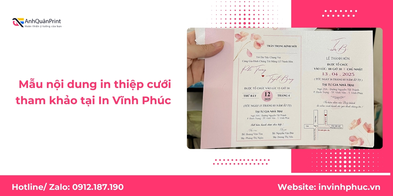 Mẫu nội dung in thiệp cưới tham khảo tại In Vĩnh Phúc